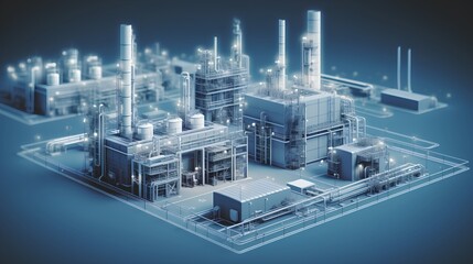 Industry 4.0 concept featuring an isometric smart factory building on a dark background, evoking a sense of futuristic cyberspace and advanced industrial automation. Generative AI