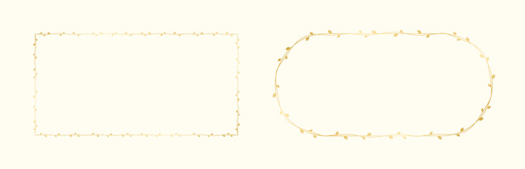 Gold vine frame wedding elegant wreath set. Golden frame with botanical design. Vector isolated illustration.