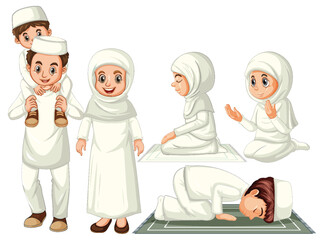 Set of muslim people cartoon character