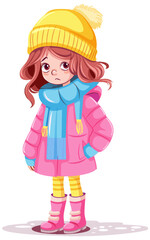 Shy Girl Dressed in Winter Clothing