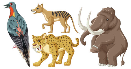 Set of various extinct animals