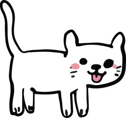 line cartoon cute white cat smile minimalist style