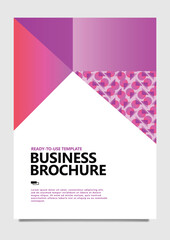 Vector business brochure using soft pink and purple gradient and geometric pattern. Suitable for book, magazine, catalog, template, annual report, and publication.