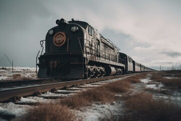 Plakat A locomotive journeying towards the Arctic. Generative AI