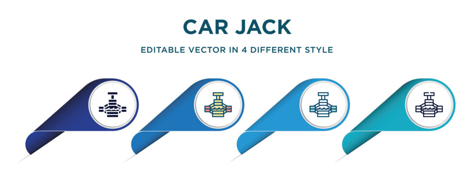 car jack icon in 4 different styles such as filled, color, glyph, colorful, lineal color. set of vector for web, mobile, ui