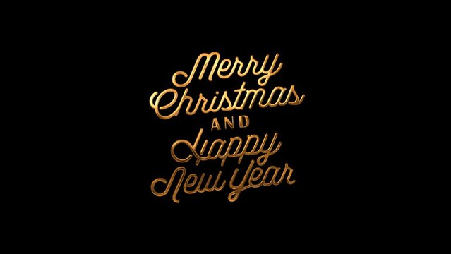 Merry Christmas And Happy New Year Animation Text gold + Transparent
