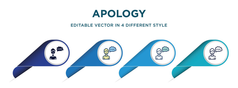 apology icon in 4 different styles such as filled, color, glyph, colorful, lineal color. set of vector for web, mobile, ui