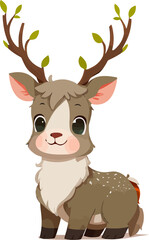 Vector illustration of a cartoon deer. Hand-drawn isolated animal drawing on white background