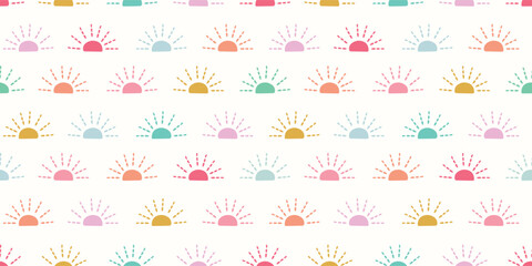 Sunshine background vector banner. Fun and bright nature sun seamless repeat pattern design border.
