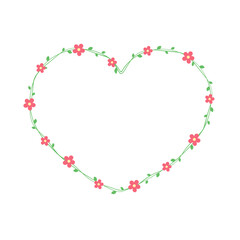 Obraz premium Heart shaped floral frame border, green vine with red flowers cute botanical vector illustration. Valentines Day, Spring Summer design element.