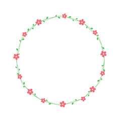 Round green vine with red flowers frame and border, floral botanical design element vector illustration