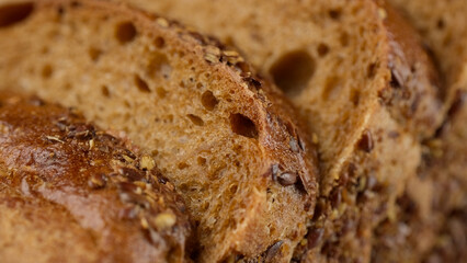 Sliced rye bread with flax seeds