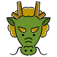 龍の顔のイラスト（縁取り線付きカラー）