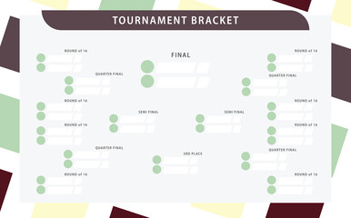 Vector tournament bracket with colorful square pattern. Simple knocked-off stages drawing. Suitable for football, badminton, basketball, and other sports. - obrazy, fototapety, plakaty