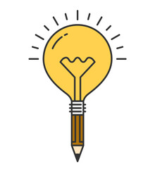 Bulb with pencil, creative idea or education concept, line icon