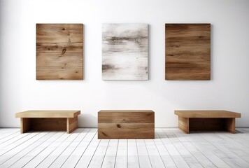wooden tables on a white background in empty space, generative ai