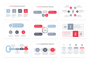 Set of infographic templates for web and business projects, presentations - steps and options, circle diagrams, key to success