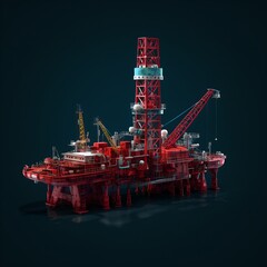 a red and white oil rig sitting on top of a black surface