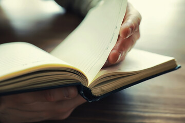 Reading religious literature. A man studies the Koran and sorts out the rosary.