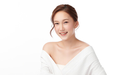 Beautiful young asian woman with clean fresh skin on white background, Face care, Facial treatment, Cosmetology, beauty and spa, Asian women portrait.