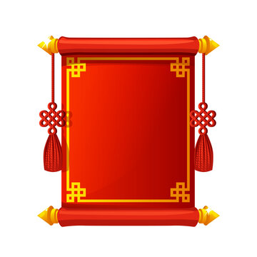 Red Chinese Scroll Border with ornament. Cartoon banner chinese style