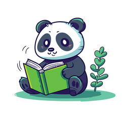 Cute Panda Reading Book Vector Cartoon Icon Mascot Illustration