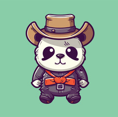 Obraz premium Panda Cowboy Sheriff Styles Vector Cartoon Icon Mascot Illustration