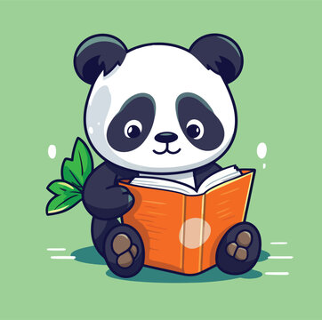 Cute Panda Reading Book Vector Cartoon Icon Mascot Illustration