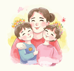 Obraz na płótnie Canvas Watercolor Mother Day Korean Kawaii Styles Illustration
