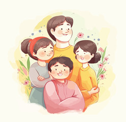 Watercolor Parent Day Korean Kawaii Styles Illustration
