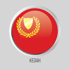 Vector button flag of kedah state of malaysia on round frame