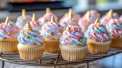 cute unicorn theme birthday party cupcakes. Generative ai