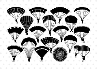 Paratroopers Silhouette, Paratroopers SVG, Army Svg, Parachutes Svg, Sky Diving Svg, Paratroopers Bundle, SB00925 - obrazy, fototapety, plakaty