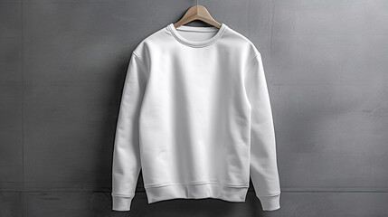 White sweatshirt on gray background. Mock up for advertise. Generative Ai