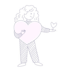 A girl with heart, cute cartoon for invitation card.