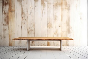 wooden top table against white wall, generative ai