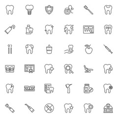 Dental care line icons set