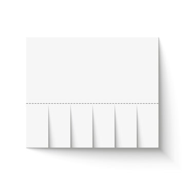 The glued realistic paper advertisement with tear-off pieces is an empty vector design mockup for a promotional announcement with shadows, isolated on a white background.