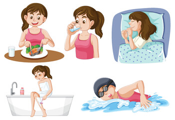 Puberty Girls doing different activities collection