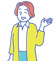 手を上げて笑いかける上品なシニア女性