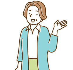 手を上げて笑いかける上品なシニア女性