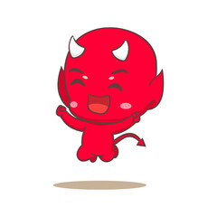 Cute red devil jumping Cartoon Character. Halloween and monster Concept design. Isolated Flat Cartoon Style. Vector art illustration
