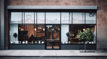 Stylish Contemporary Shop Facade with Large Glass Windows. Generative Ai
