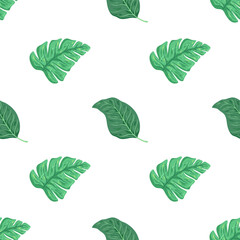 seamless pattern of tropical leaves with flat style