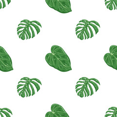 seamless pattern of tropical leaves with flat style