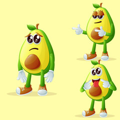 Cute avocado characters with different facial expressions