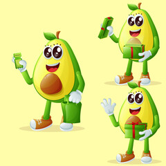 Cute avocado characters receiving gifts