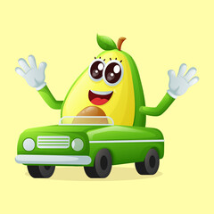 Cute avocado character playing with car toy