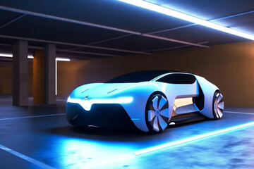 Fototapeta na wymiar auto neon transportation underground car parking electric automobile transport industry. Generative AI.