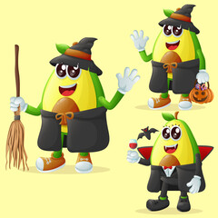 Cute avocado characters on Halloween
